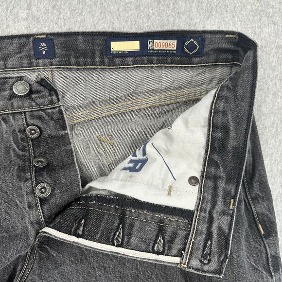 Bluer than Indigo Jeans Mens 35 Classic Straight Selvage Button Fly Black Washed - Picture 2 of 10